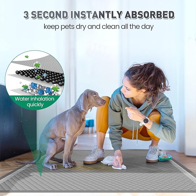 Boscute Charcoal Super Absorbency Puppy Pads, Activated Carbon Odor-Control XL 28"x34" Leak-Proof Pet Training Pee Pads, Disposable Potty Pads for Dogs Cats, Rabbits 45Counts