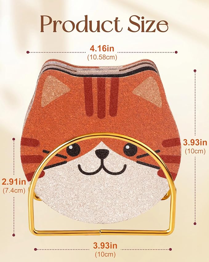 Oqplog Cat Drink Coasters for Cat Lovers Gifts Desk Coffee Table Set of 6-Funny Cork Cup Holder Coaster for Office Home Office Cute Decor Accessories for Women Family