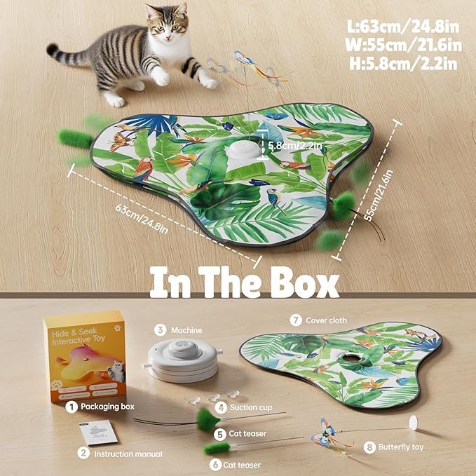 Pet's Var Interactive Cat Toys for Indoor Cats - Automatic Anti-Boredom Butterfly Toy with Plush Flutter Tail & Realistic Bird Sounds, Motion & Touch Activated, USB Rechargeable Self Play Exercise Fun