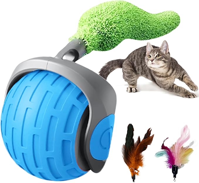 Speedy Tail 2.0 Interactive Cat Toy – Smart Self-Moving Ball with 3 Feather Tails, Rechargeable USB Powered, Quiet Motor, Indoor Pet Toy for Cats & Small Dogs
