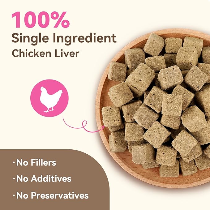 Freeze Dried Dog & Cat Treats – Single Ingredient Chicken Liver, High Protein Training Treats & Food Topper, 10.6 oz