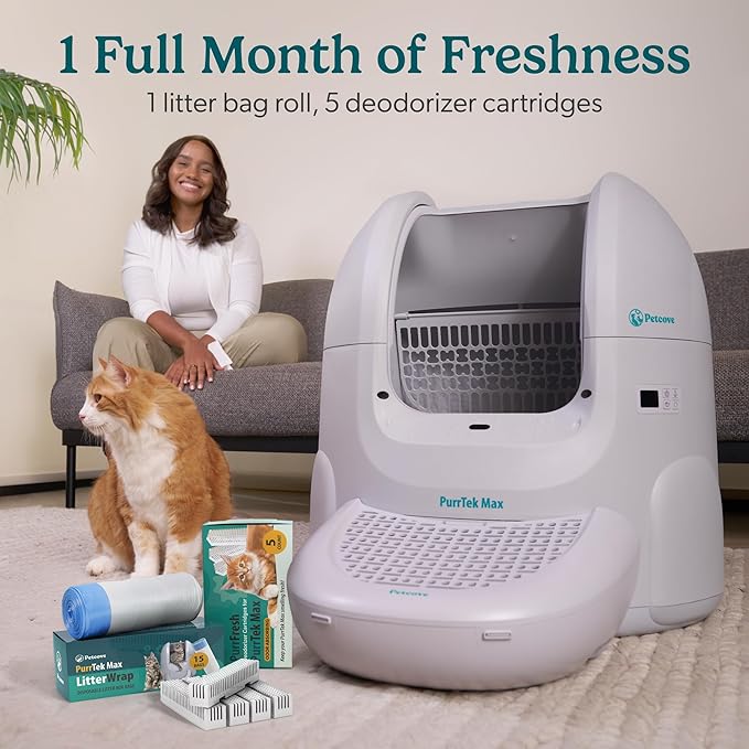 Petcove Cat Litter Box Liners, Carbon Litter Deodorizers Bundle For PurrTek Max & Light| Drawstring Bags for Automatic & Self-Cleaning Litter Boxes | Unscented (PurrTek Max Accessories)
