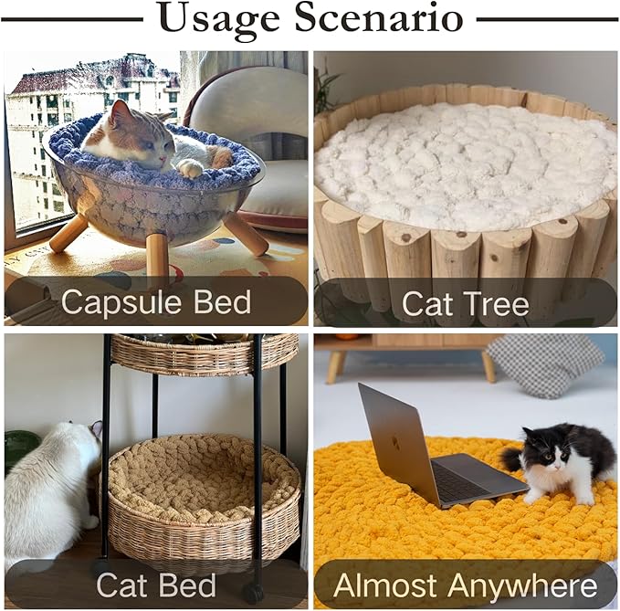 Cat Self-Warming Knitted Bed Mat, Extra-Soft Warm Round Washable Pads Cushions for Indoor Kittens & Kitty Small Pets Cat Trees (Blue,Small)