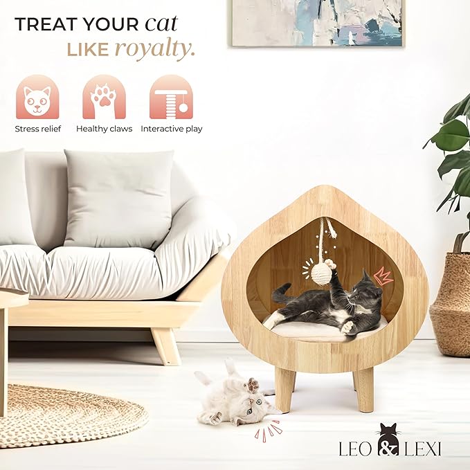 Unique Modern Cat Bed for Indoor Cats, House with Scratching Wall, Cozy Cave for Hideout, Cute Kitty Condo for Sleeping, Luxury Cat Beds & Furniture