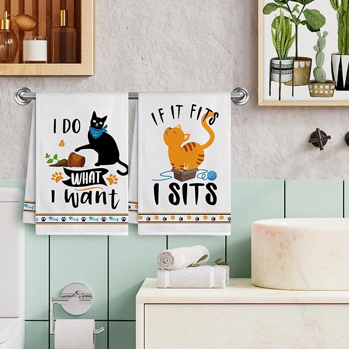 pinata Cat Lover Gifts for Women, Cat Kitchen Towels Set of 4, Cute Funny Housewarming Dish Hand Towels for Home Kitchen Decor