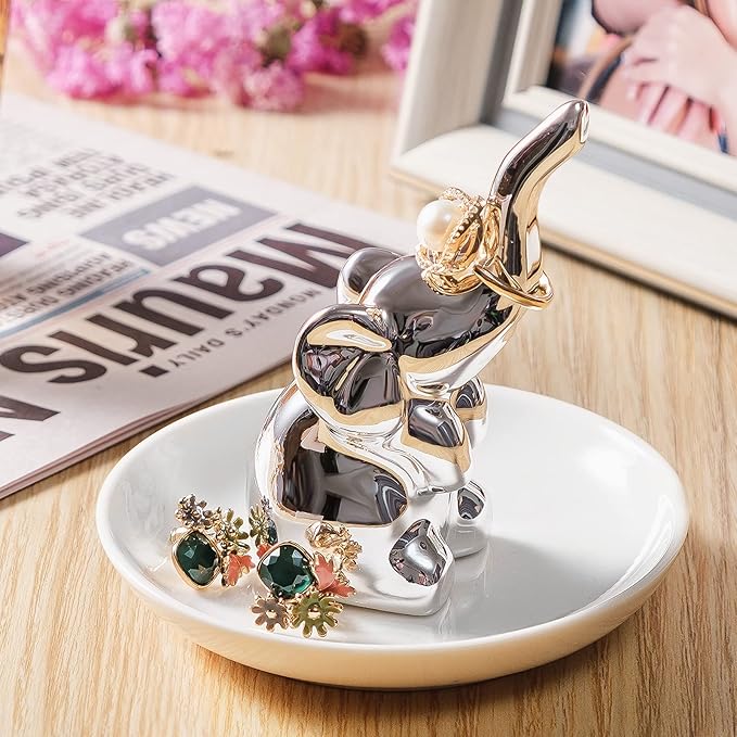 PUDDING CABIN Elephant Ring Holder - Womens Birthday Gift - Good Luck Elephant Gift for Women, Girls, Bedroom or Vanity Décor, Chrismtas Mothers Day Valentines Wedding Gifts Ideas