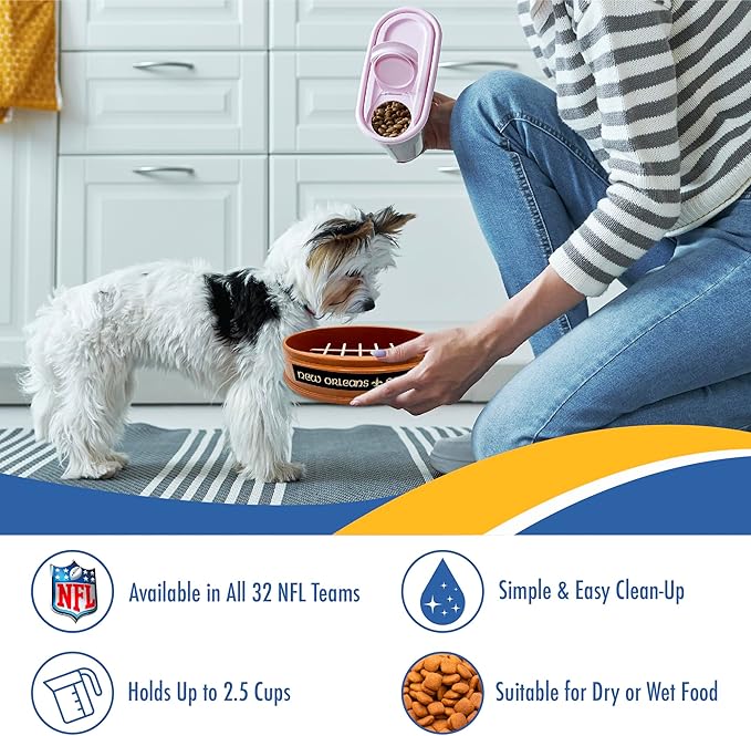 NFL Super-Bowl New Orleans Saints Slow Feeder Dog & Cat Bowl. Football Design for Healthy Digestion. Non-Slip for Large & Small Pets