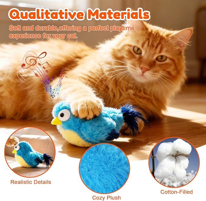 Flying Bird Cat Toys - Interactive Simulated Chirping & Flapping Wings, Realistic Flappy Chase with Catnip, Viral USB Rechargeable Motion-Activated Toy for Indoor Cats