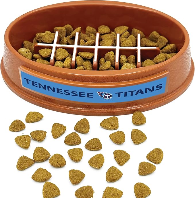 NFL Super-Bowl Tennessee Titans Slow Feeder Dog & Cat Bowl. Football Design for Healthy Digestion. Non-Slip for Large & Small Pets