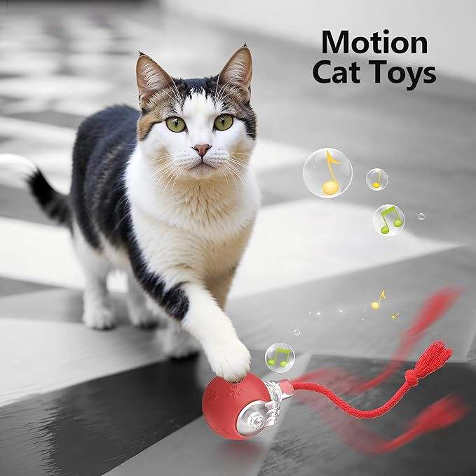 2026 Newly Upgraded Version 3.0 Cat Toys, Cool Intelligent Interactive Cat Ball for Indoor Bored Cats, Automatic Rolling Ball 3.0 Puzzle Toy, Electronic Rolling Pet Chase (Red-1 pcs)