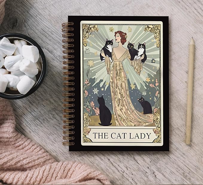 KDHTY Vintage Cat Tarot NotebookJournal,Gothic Black Cat Journal Notebook,Gothic Office Supplies Gifts for Women,Witchy Cats Gifts for Cat Lovers,5.5 x 8.3