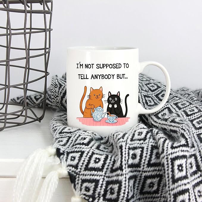 5Aup Cat Lover Mug 'Secret Keeper' - Funny 11oz Ceramic Coffee Cup with 'I Can't Tell Anyone' Design - Perfect Ideal for Best Friends, Women, Cat Ladies, and Gossip Lovers