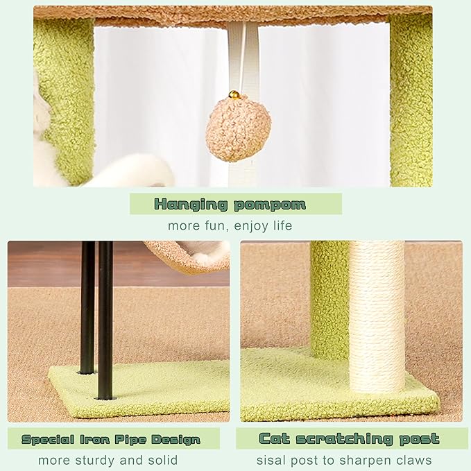Gitelsnour Cat Tree, Cat Tower for Indoor Cats, 43.3 inch Cactus Cat Tree Tower with Sturdy Steel Tube, Hammock, Cat Condo for Small Cats and Kittens, Scratching Post, GCT004SGY