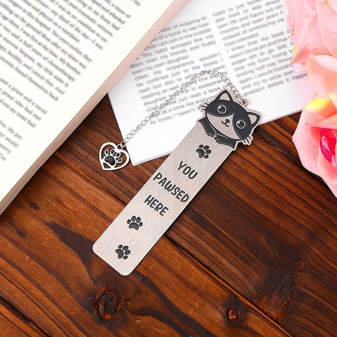 Cute Cat Bookmark, Zinc Alloy Kitten Paw Print Bookmarks Reading Gifts for Cat Lovers Funny Black Kitten Book Marks Animal Bookmark Gifts Book Accessories for Reading (Style C)