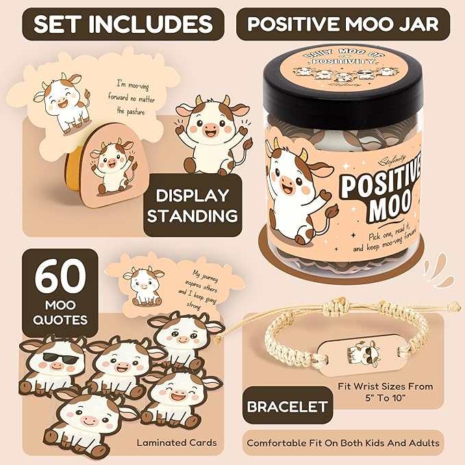 Stofinity Positive Cow Gifts For Women Cow Lovers - Daily Affirmation Cards For Men Coworkers, Cute Friend Birthday Gifts For Women Teacher, Trendy Stuff Teenage Girl Gift For Christmas, Easter