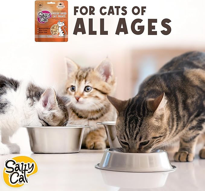 Salty Cat Freeze Dried Cat Treats, 100% Real Tuna Freeze Dried Cat Food for Freshness, Single Ingredient & Grain Free Kitten Treats, Nutrient Rich, 10g (12 Pack)