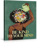 Vintage Floral Woman Canvas Wall Art Positive Be Kind to Your Mind Print Painting Inspirational Wall Decor for Home Living Room Bedroom 8x10 Inches Framed