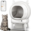 Automatic Self Cleaning Litter Box, Cat Litter Box with APP Control, 65L Globe & Dual Safety Sensors, Robot Litter Box, 1 Roll Garbage Bags and Litter Mat, <35DB, White