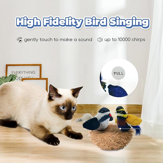 LEWISER Cat Toys Chirping Tit 2 Pcs with Catnip SilverVine, Suitable for Cat Wand Toys, Simulation Bird Design, Interactive Toys for Indoor Kitty Kitten Exercise, Orange and Black