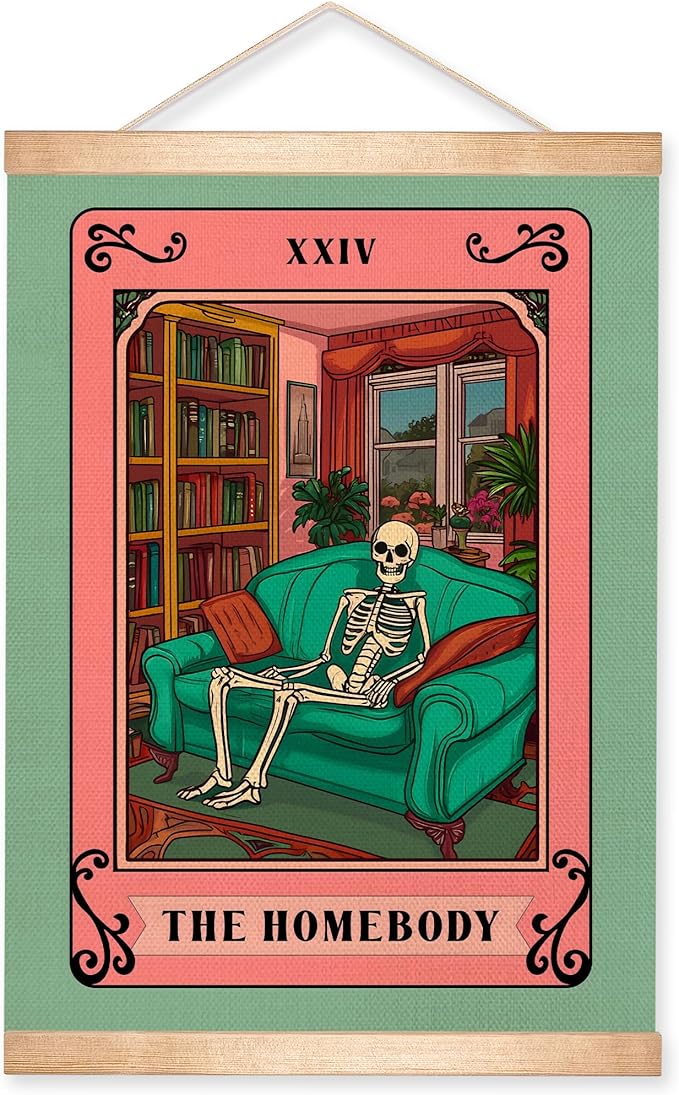 HEYJEEPER The Homeboy Wall Art Decor,Funny Skeleton Tarot Card Linen Poster,Humour Home Wall Decor for Bedroom,Living Room,or Stay-Home Guys Gift 14x18inch (The Homeboy)