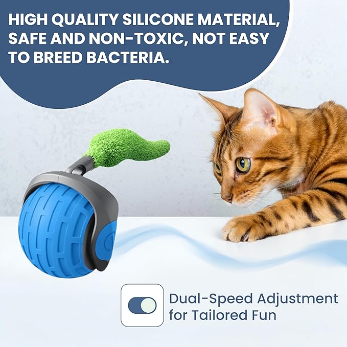 Speedy Tail 2.0 Interactive Cat Toy – Smart Self-Moving Ball with 3 Feather Tails, Rechargeable USB Powered, Quiet Motor, Indoor Pet Toy for Cats & Small Dogs