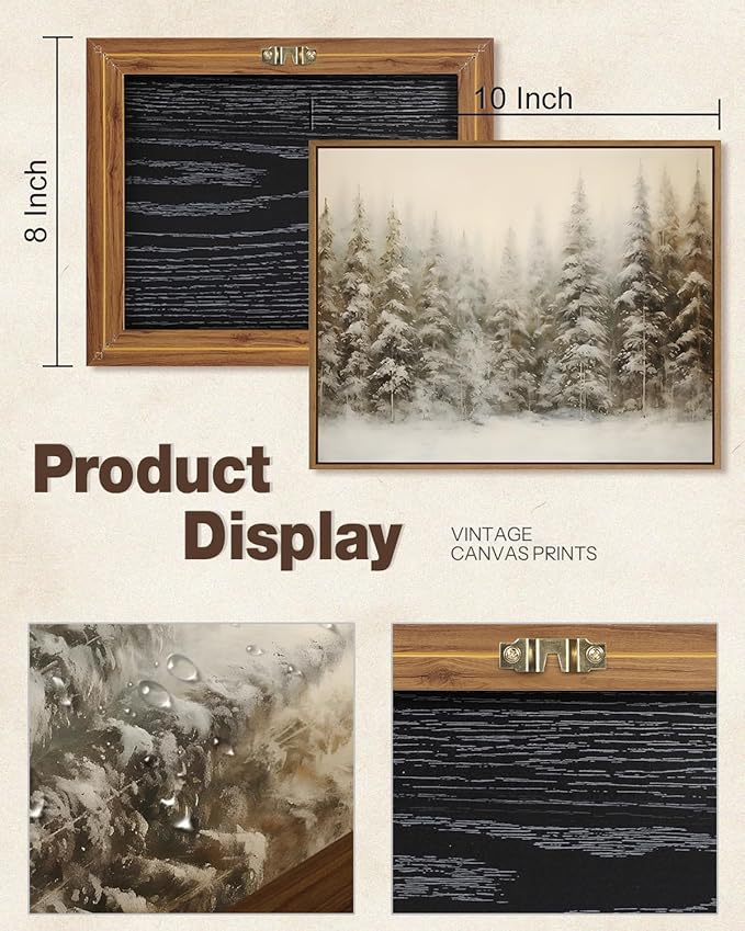 Winter Forest Landscape Wall Art Vintage Snowy Pine Trees Painting Prints Rustic Snowscape Picture Nature Wilderness Illustrations Modern Art Framed for Living Room Bedroom Home Walls Decor, 8x10 Inch