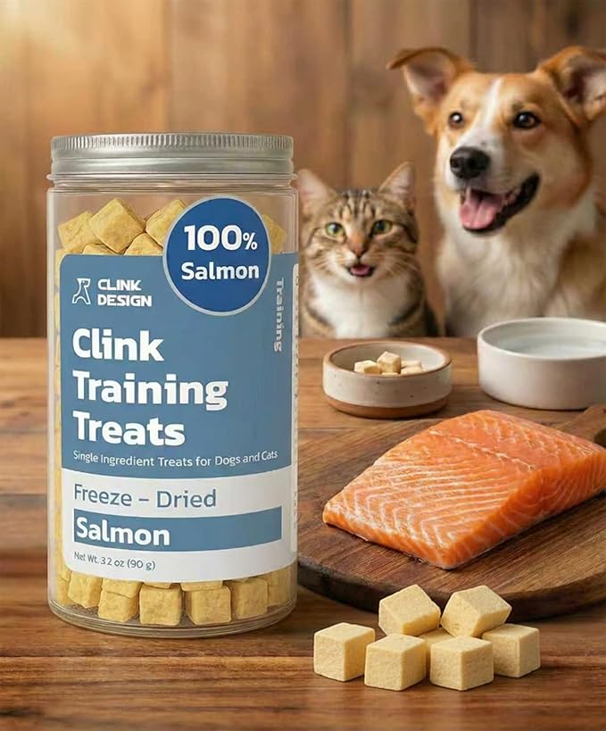 Clink Design Dog Training Treats, Training Treats for Dogs and Cats, Freeze Dried Single Ingredient Salmon Bites, Healthy Rewards, 3.2oz