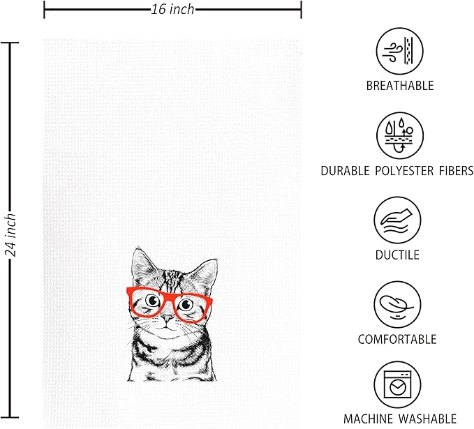 kunlisa Funny Cat Kitchen Hand Towels,Cat Mom Lover Lady Gifts for Women,Cute Hand Towels for Bathroom Kitchen Decor,16x24 Inch Set of 4