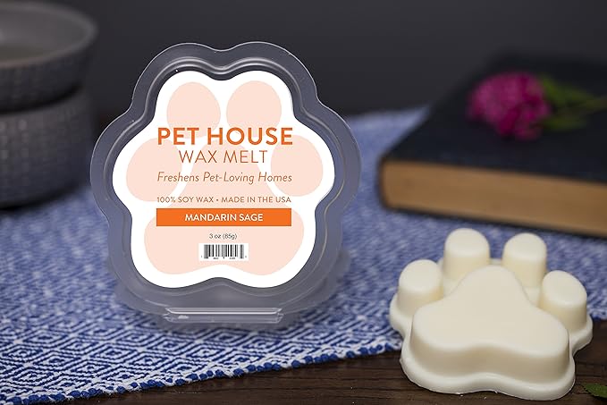 Pet House Mandarin Sage Scented Wax Melts - Natural, Long-Lasting, Plant Based Pet Friendly Soy Wax Melts Pack of 2
