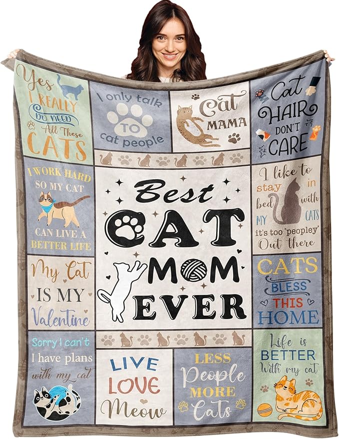 XALAZY Mothers Day Cat Mom Gifts for Women Blanket 50"X60", Cat Gifts for Women, Cat Lover/Lady Gifts, Funny Cats Themed Presents for Birthday/Christmas, Cat Blanket