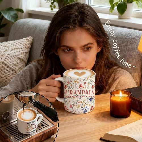 Best Grandma Ever Mug, Grandma Gifts from Grandkids Coffee Cup, Grandmother Gifts for Birthday Christmas Mother's Day, Wildflower Grandmother Ceramic Coffee Mug 11 oz