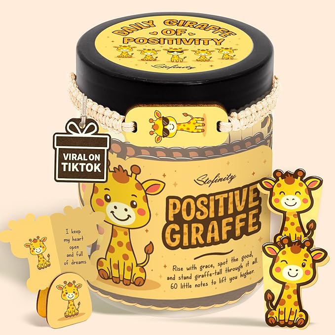 Stofinity Positive Giraffe Gifts For Women - Motivational Affirmation Jar With 60 Affirmation Cards For Women, Inspirational Quotes Cool Friend Birthday Gifts Ideas, Cute Giraffe Desk Accessories