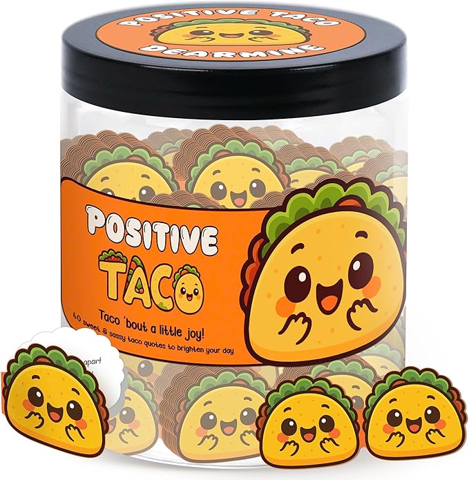 DEARMINE Positive Taco Jar 60 Affirmation Cards Emotional Support Taco Gift, Taco Lovers, Women's Birthday Gift