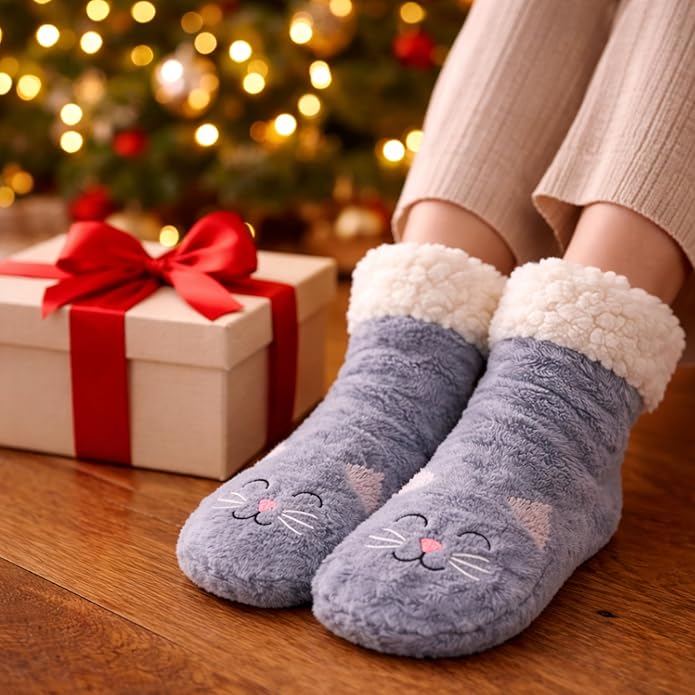 Jeasona Women’s Fuzzy Slipper Socks With Grippers Cozy Warm Cute Animal Gifts