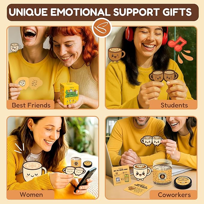 Stofinity Emotional Support Coffee Jar With 60 Affirmation Cards, Cute Coffee Lover Gifts For Women And Men, Funny Birthday Gifts For Best Friend, Girlfriend, Coworkers