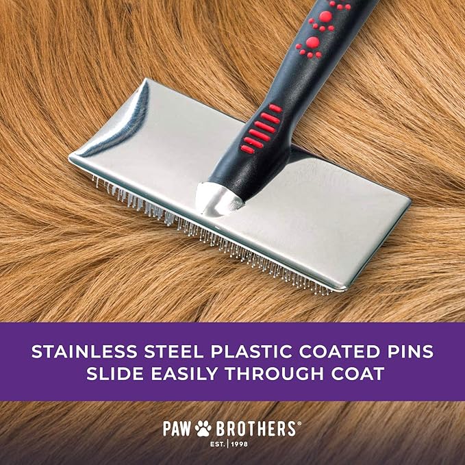 Ryan's Pet Supplies Paw Brothers Soft Flat Slicker Brush with Coated Pin Tips, Large/X-Large for Professional Groomers