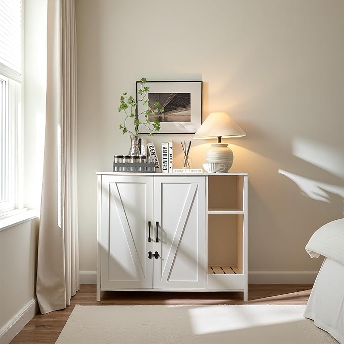 Litter Enclosure with Litter Collector, Litter Cabinet with Dog-Proof Adjustable Shelf, for Placing Cat Robot 3/4, Power Outlet (Cloud White)