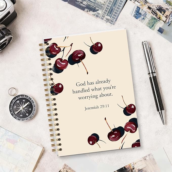 Bible Journal Spiral Notebook, Coquette Cherry Bible Study Supplies, Christian Gifts for Women Girls, 5.5x8.3 Inch - A11