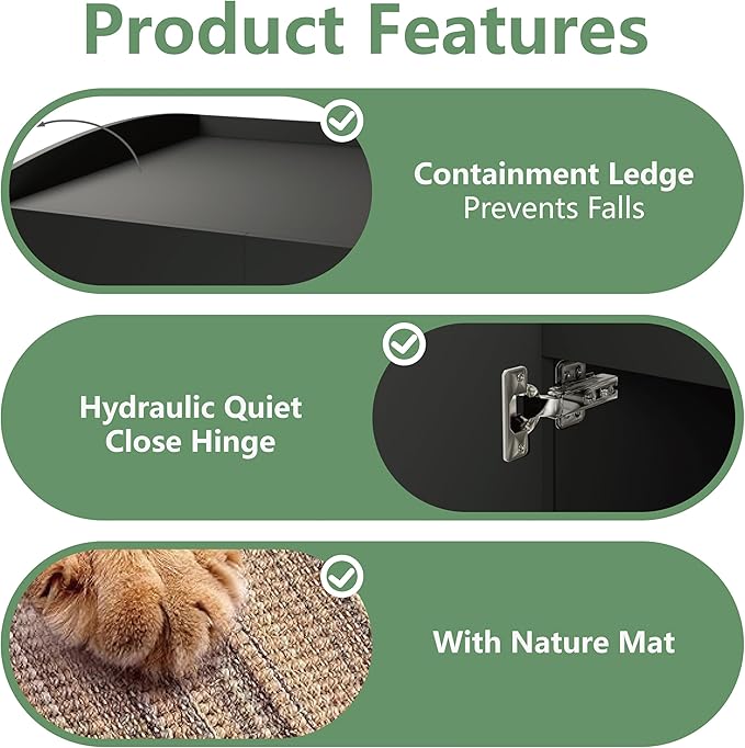 Extra Large Litter Box Enclosure with Cat Scratch Mat - Designed for Self-Cleaning and XXL Litter Boxes (Black)