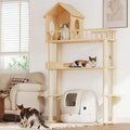 Wood Cat Tower for Automatic Litter Box, 60.2" H Tall Cat Tree for Self Cleaning Litter Box, Multi-Level Solid Wood Cat Tree Tower Cat Furniture w/Scratching Post, House, Burlywood