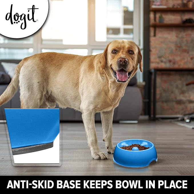 Dogit Dog Bowl Slow Feeder for Wet or Dry Dog Food, Go Slow Anti-Gulping Dog Dish, Blue, M