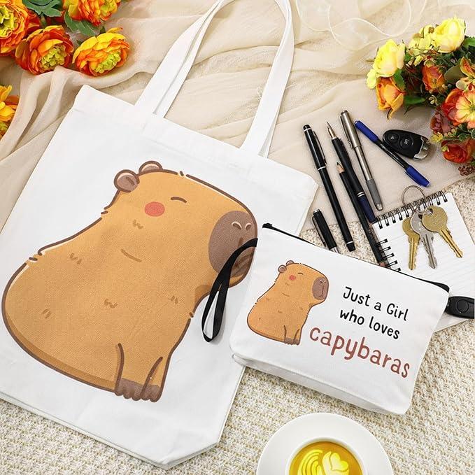 Sieral 2 Pcs Animal Lover Bag Graduation Gift for Women Travel Canvas Tote Portable Zipper Pouch Canvas Reusable Grocery Tote