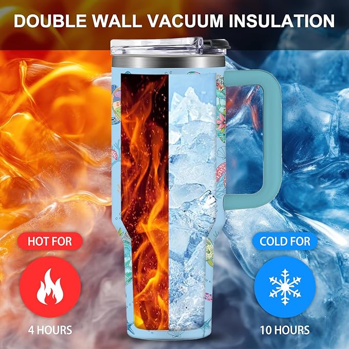 Turtle Tumbler 40oz, Classic Blue Sea Turtles Themed Gifts for Women Girls Turtles Lovers on Birthday Christmas Summer, Travel Stainless Steel Coffee Cup Double Wall Vacuum Insulated Mug