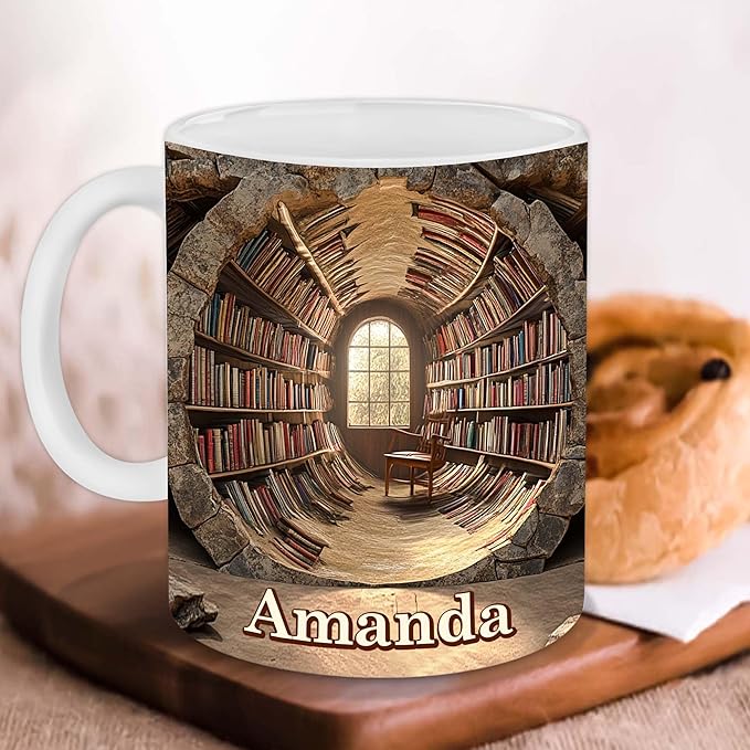 Personalized Book Lover Gifts - Book Lovers Gift For Bookworm, Readers, Librarians, Bookish - Library Bookshelf Mug Custom Avatar - Bookish Gift For Friends, Women, Her