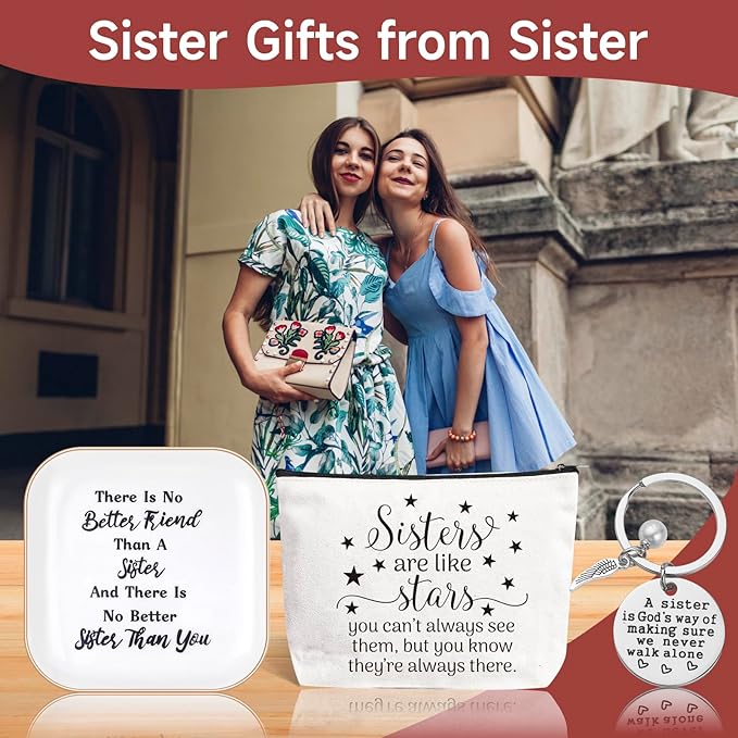 PUDDING CABIN Sister Gifts Basket, Mothers Day Gift for Sister Jewelry Dish Set, Birthday Gift for Women, Little Sisters, Big Sisters Gifts