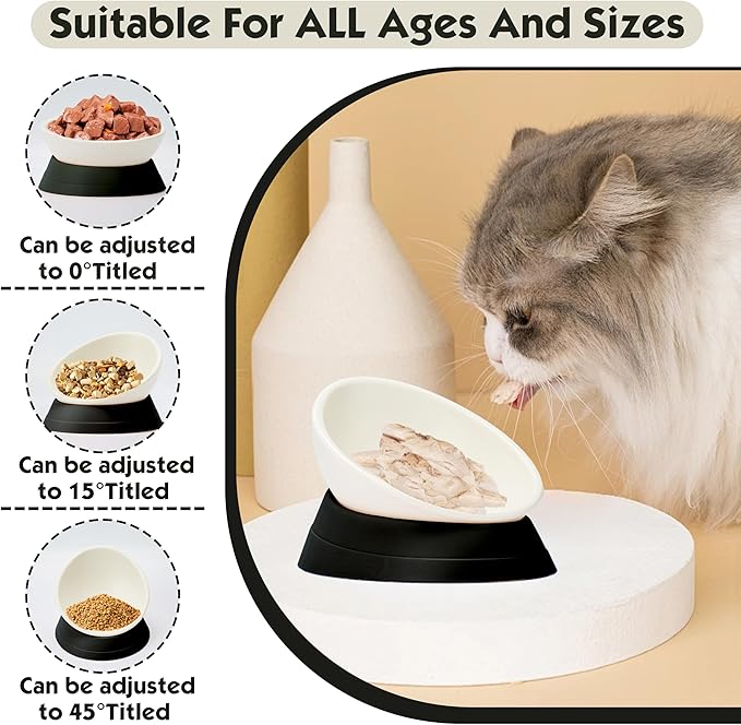 French Bulldog Food Bowl- Slanted Tilted Pug Food Water Bowl,Cat Bowl- Feeder for Frenchie/Shih Tzu/Flat Faced Small Dogs/Puppies/Cats (Black, 2 Cup)