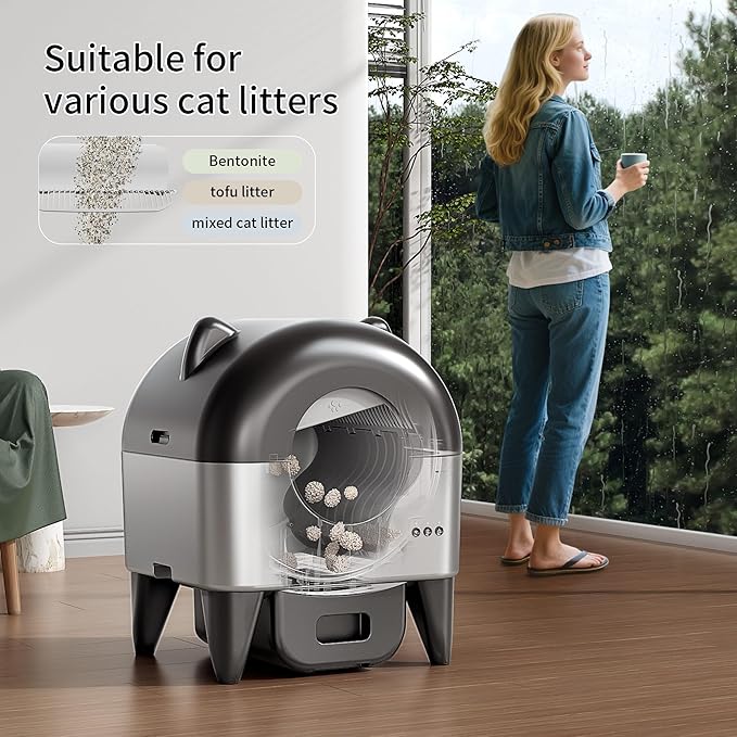 Automatic Self Cleaning Litter Box,95L Large Capacity Smart Cat Litter Box with App Control,8 Safety Sensors for Multiple Cats,Advanced Odor Control,6-Color Night Light(Black)