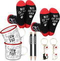 8 Pcs Cat Lover Gift Set Cat Mom and Dad Parent Gift with Mugs Socks Pens Keychains for Men Women Birthday Christmas