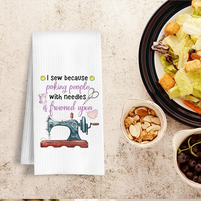 Sewing Quilting Lovers Gifts Kitchen Towels, Funny Sewing Dish Tea Towels, Gifts for Sewers Quilters Women Decorative Hand Towel for Bathroom Kitchen, 16x24 Inch