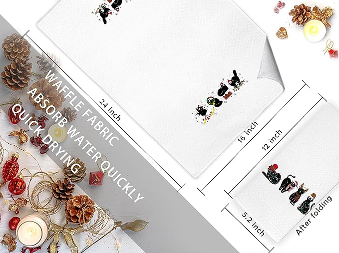 Jvpke Cat Christmas Towel Set - 4 Pcs, 16x24 In, Cat Lovers Gift, Kitchen & Bathroom Decor